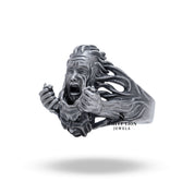 Close-up of the Scream Mask Transformation ring's detailed craftsmanship in sterling silver.