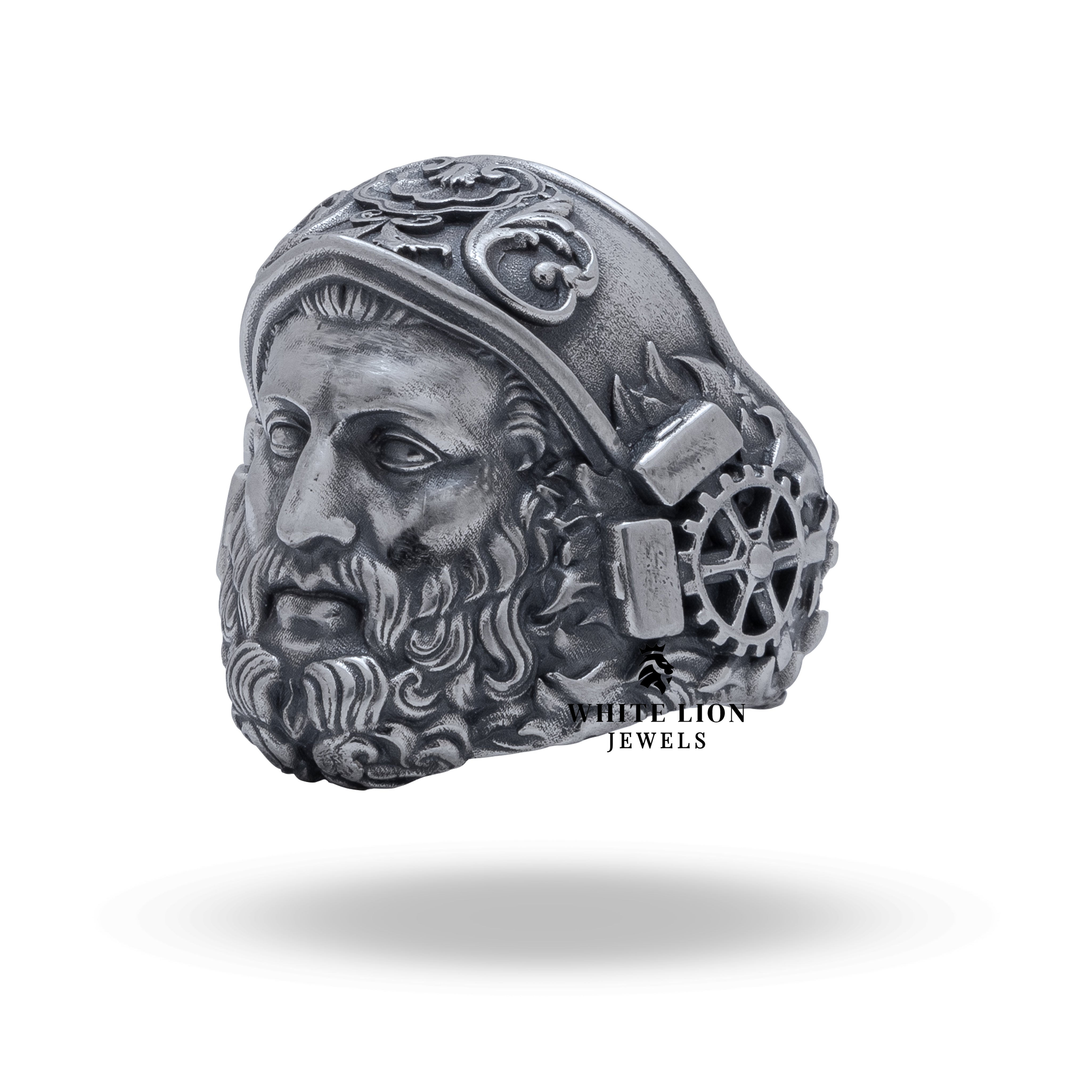 Close-up of Black Smith ring's design, highlighting nickel-free, protective coating