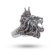 Detailed close-up of Handcrafted Lion King Crown Ring in 925 Silver, showing artisanal quality