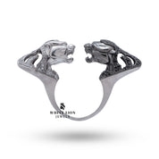 Top view of Black & White Panther 925 Sterling Silver Ring highlighting two-tone silver and CZ stones