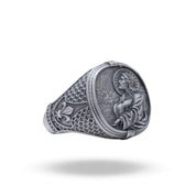 Front view of God Jesus Savior 925 Sterling Silver Ring with intricate detailing.