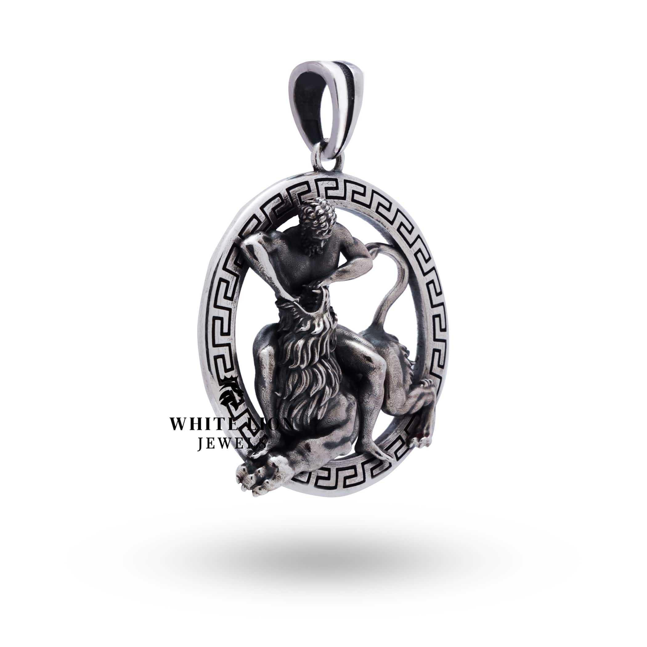 Artisan-crafted Hercules 925 Sterling Silver Pendant with protective coating, 3.0 cm diameter