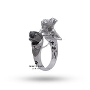 Luxury two-toned silver ring from White Lion Jewels featuring a unique panther design and high-quality CZ stones.