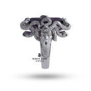 Top view of Medusa Amethyst 925 Sterling Silver Ring highlighting amethyst stone