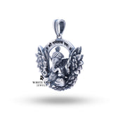Back view of the Ganesha Atharva Wings 925 Sterling Silver Pendant showing the smooth finish and detailed artwork.
