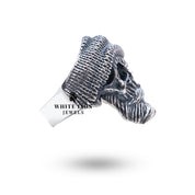 Top view of Beard Skull 925 Sterling Silver Ring highlighting the meticulous skull detailing