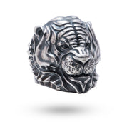 Front view of Classic Tiger 925 Sterling Silver Ring with oxidized finish by White Lion Jewels.