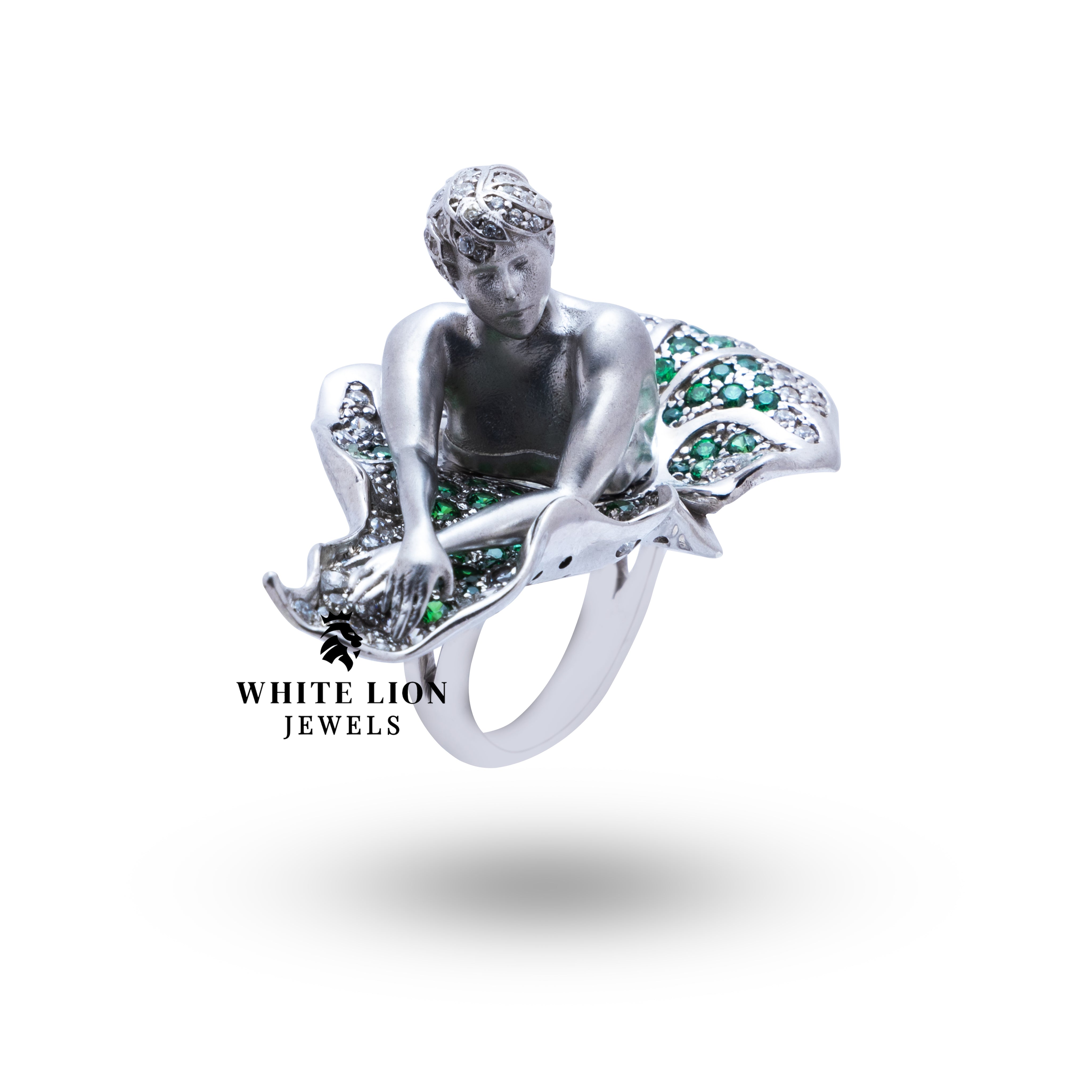 Handcrafted Lady on the Leaf ring in 925 sterling silver