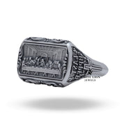 Angled view of the Last Supper Jesus Christ 925 Sterling Silver Ring, highlighting the spiritual craftsmanship.