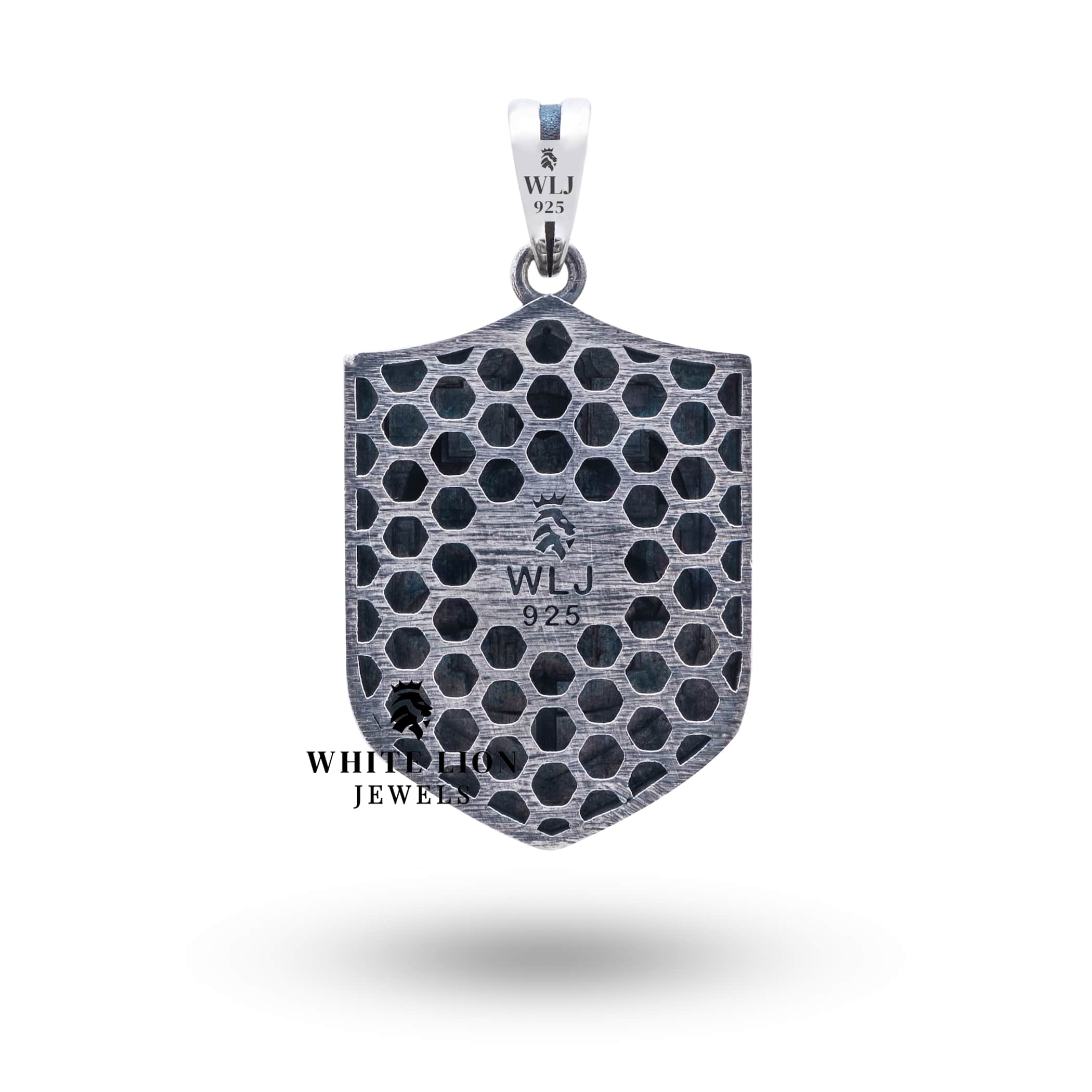 Side view of Knight Pendant, made of 925 Sterling with unique oxidized finish, ideal for historical events.