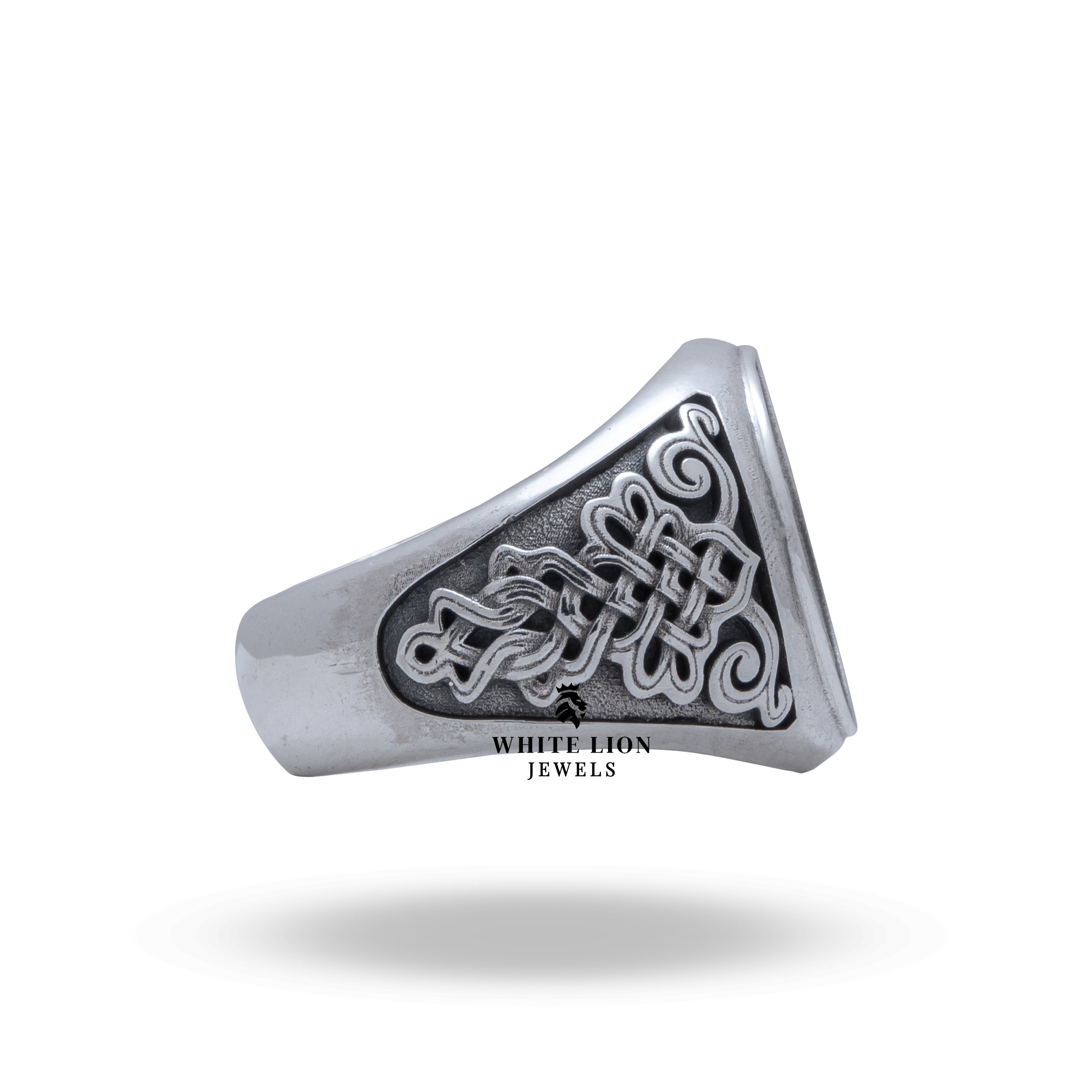 Angled perspective of 925 Sterling Silver Saint Benedict Ring, highlighting the exquisite detailing and artisan quality.