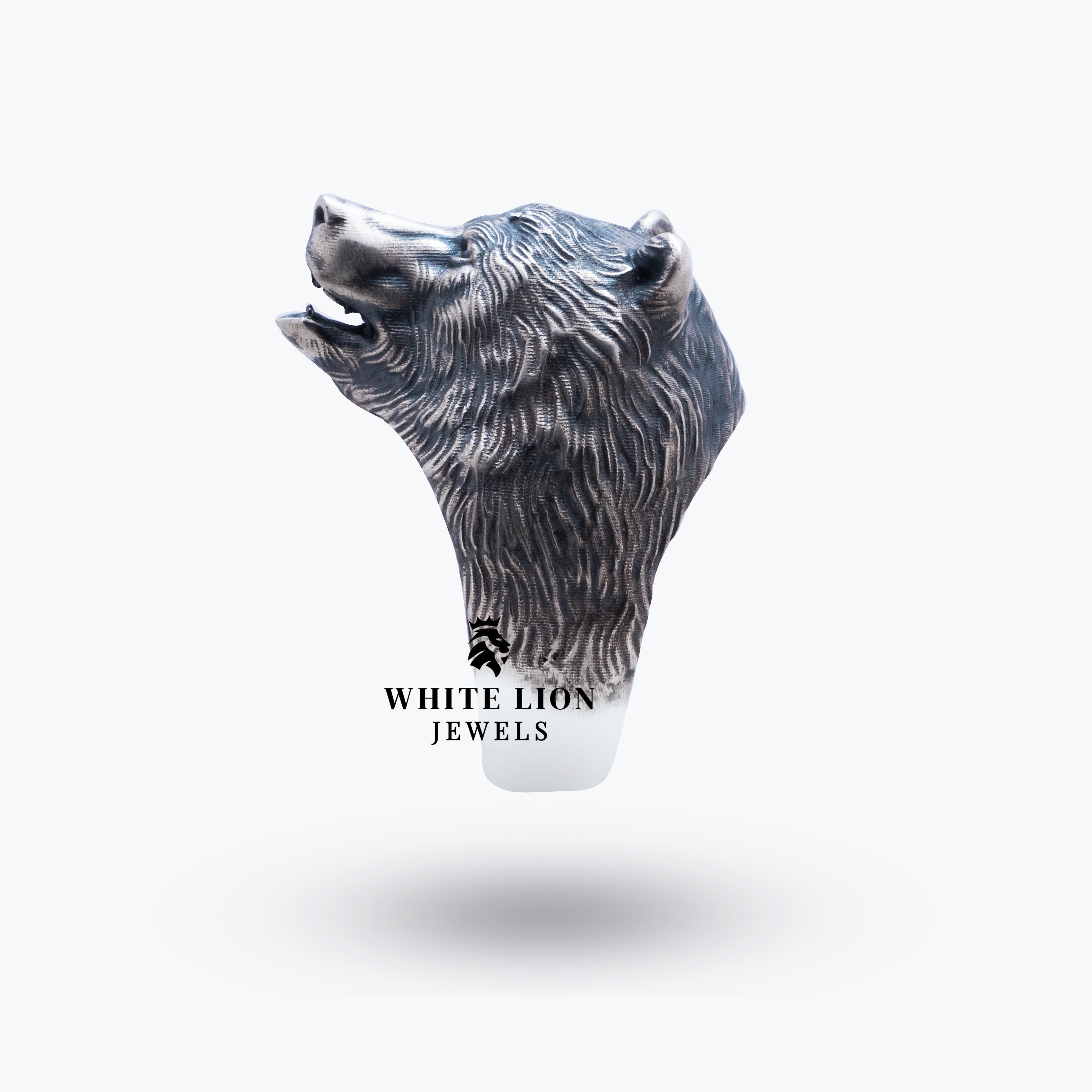 Back view of Bear Animal 925 Sterling Silver Ring featuring smooth finish