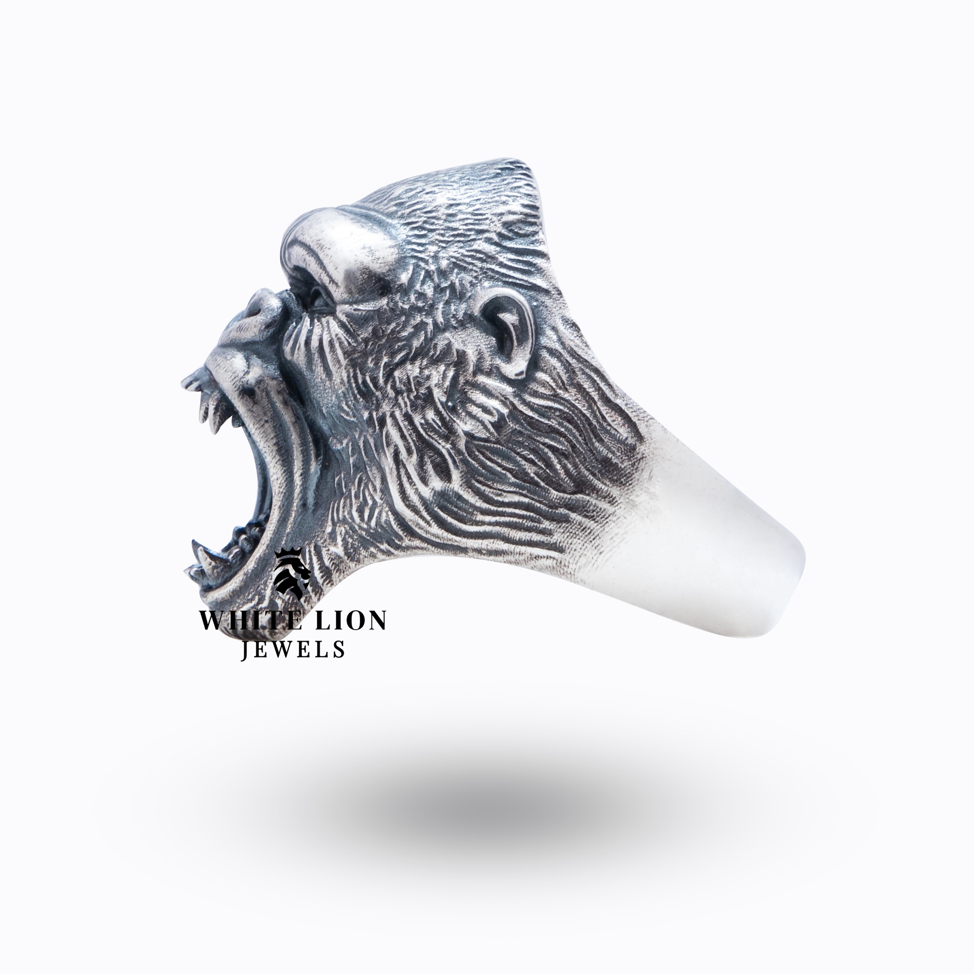 Bold Design Roaring Gorilla Ring in Oxidized Silver