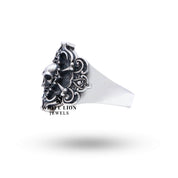 Image showing the Pirate Skull 925 Sterling Silver Ring worn, emphasizing its unique and bold design.