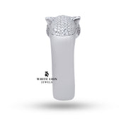 Flat lay of Panther 925 Sterling Silver Ring, illustrating its rhodium-plated finish.