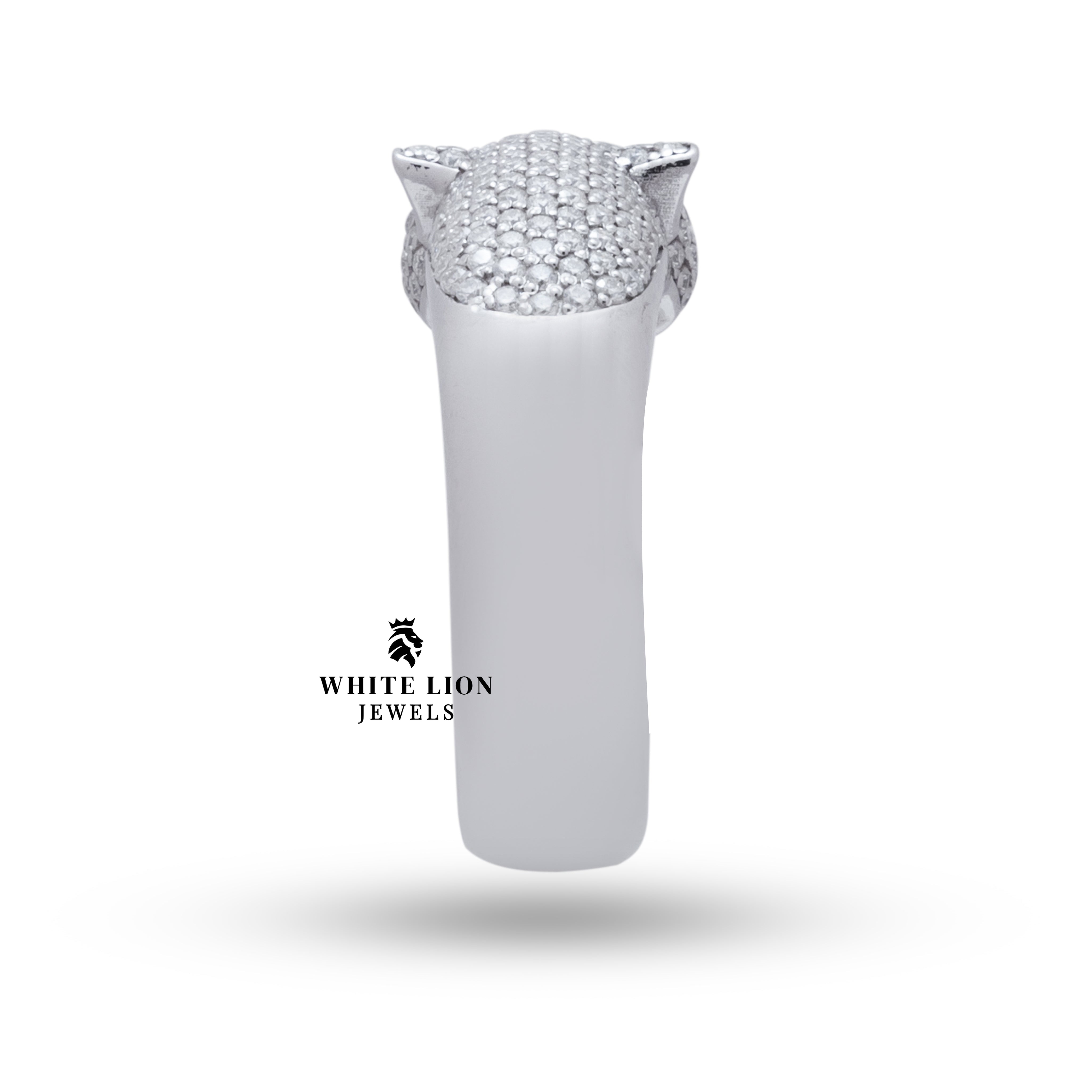 Flat lay of Panther 925 Sterling Silver Ring, illustrating its rhodium-plated finish.