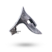 Angled view of Spartan Warrior Helmet 925 Sterling Silver Ring displaying unique historical design.