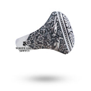 Angle view showcasing the intricate design of the Oval Signet 925 Sterling Silver Ring