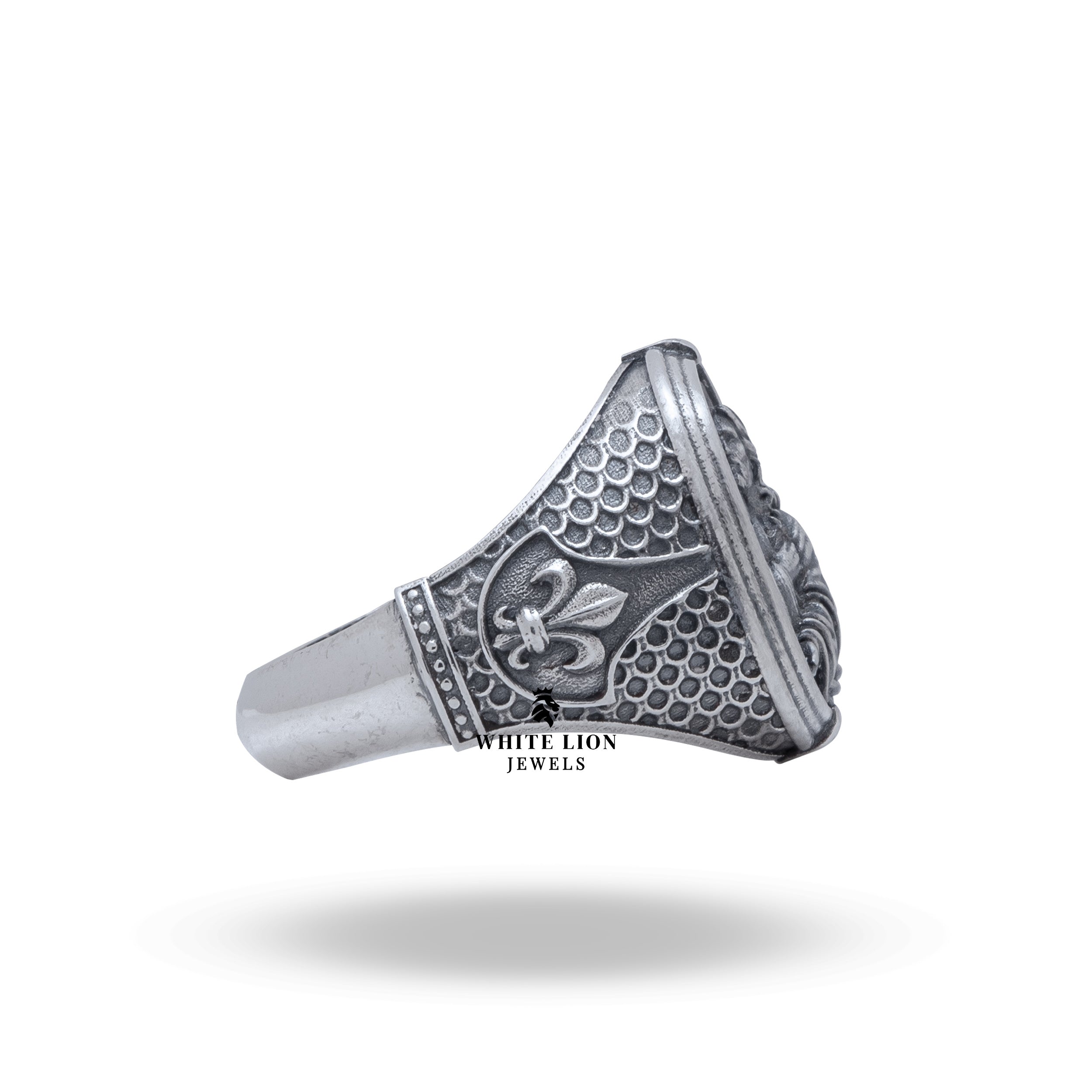 Model wearing the God Jesus Savior 925 Sterling Silver Ring, highlighting its wearability.