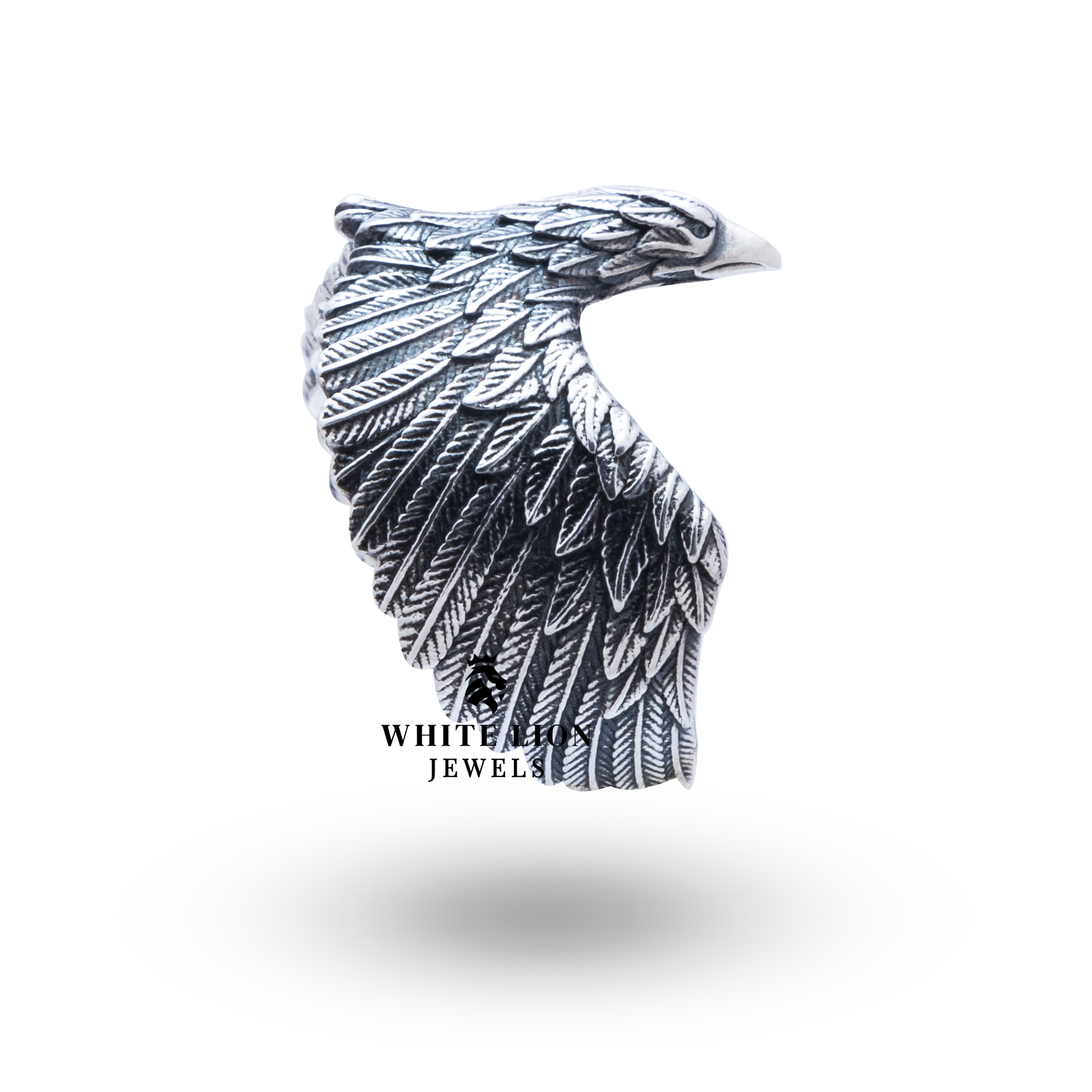 Flying Eagle 925 Sterling Silver Ring displayed on a hand, showcasing its unique oxidized finish and eagle design.