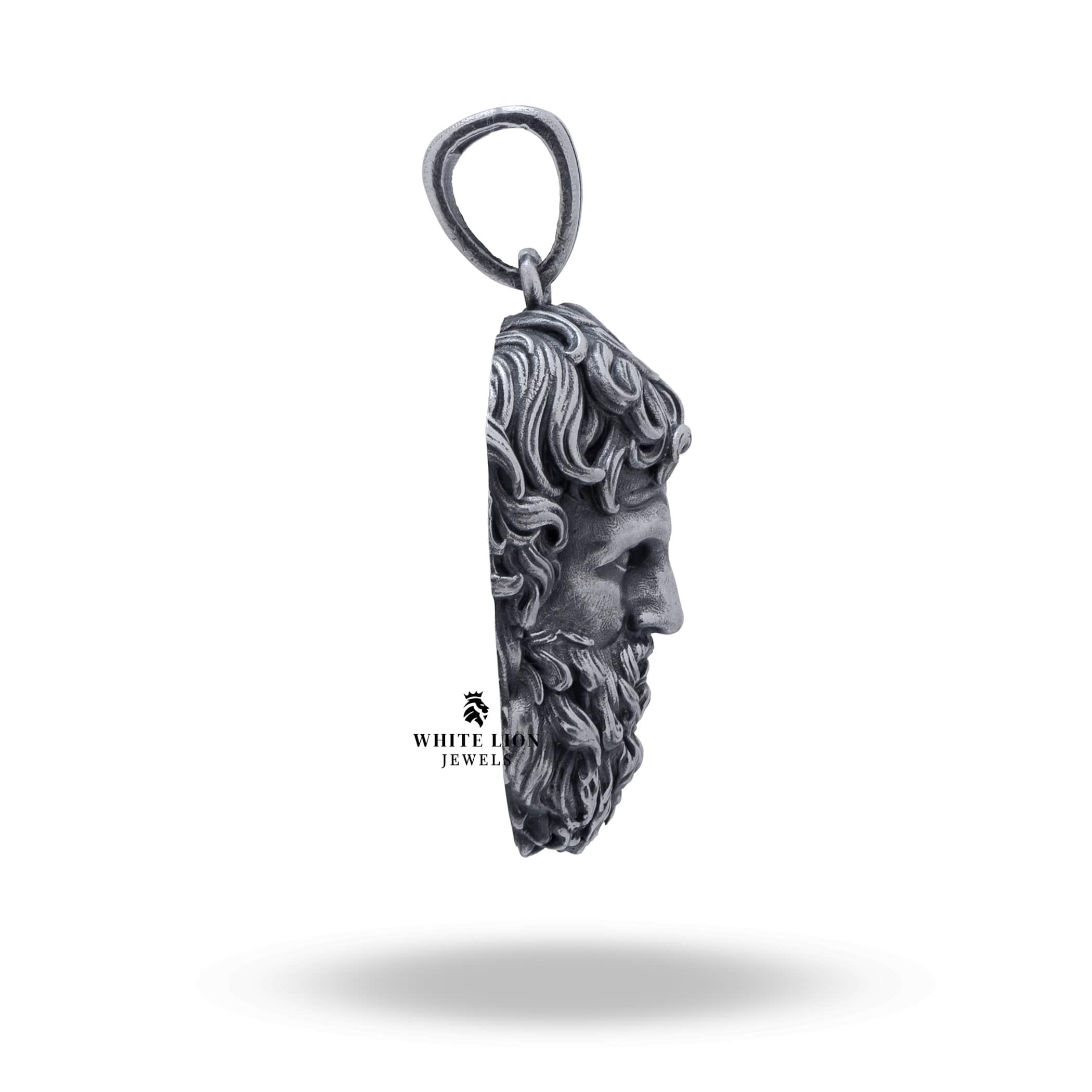 Side profile of the Greek Zeus God Of Thunder pendant showing substantial dimensions
