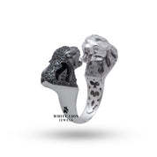 Lifestyle image of Black & White Panther 925 Sterling Silver Ring elegantly worn on finger