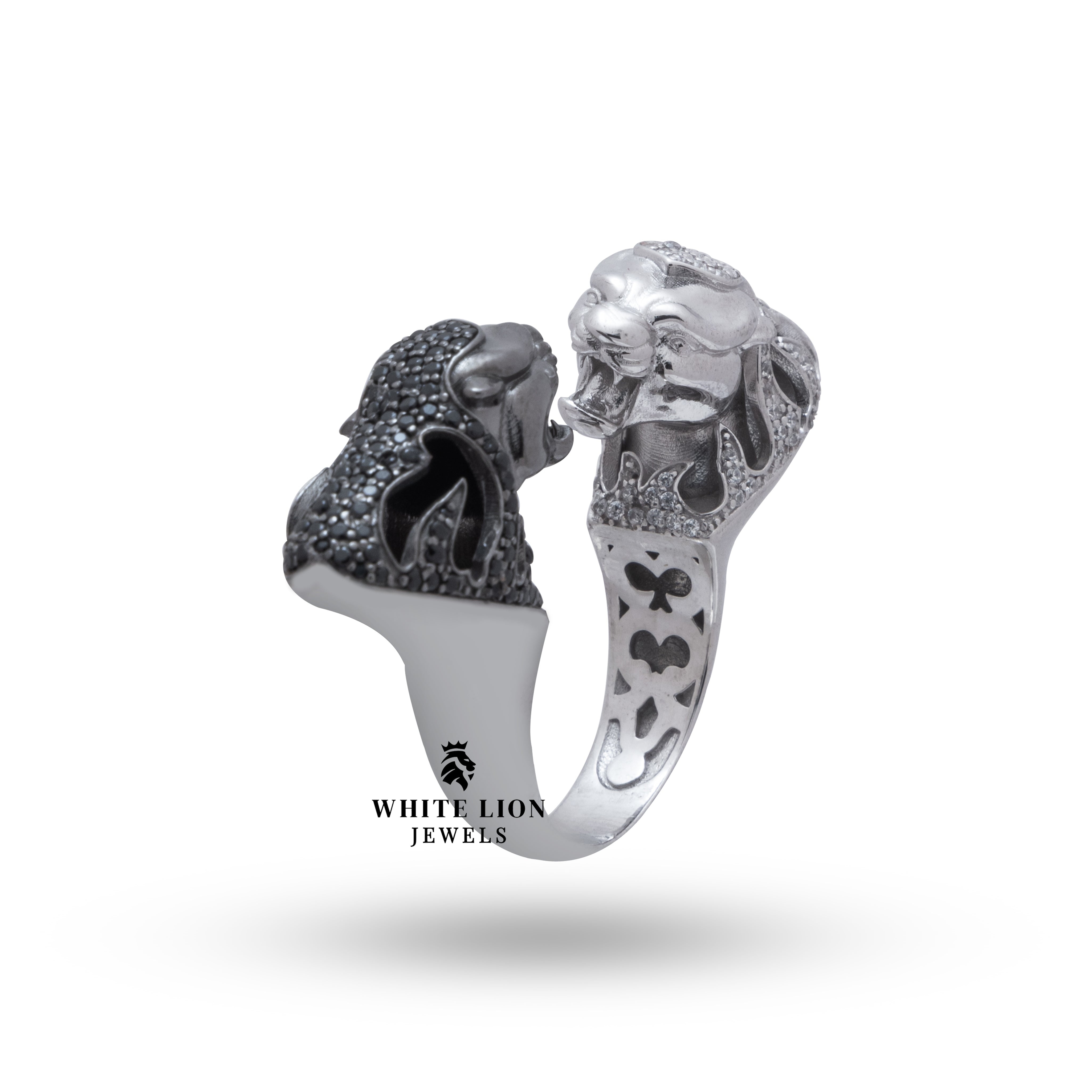 Lifestyle image of Black & White Panther 925 Sterling Silver Ring elegantly worn on finger