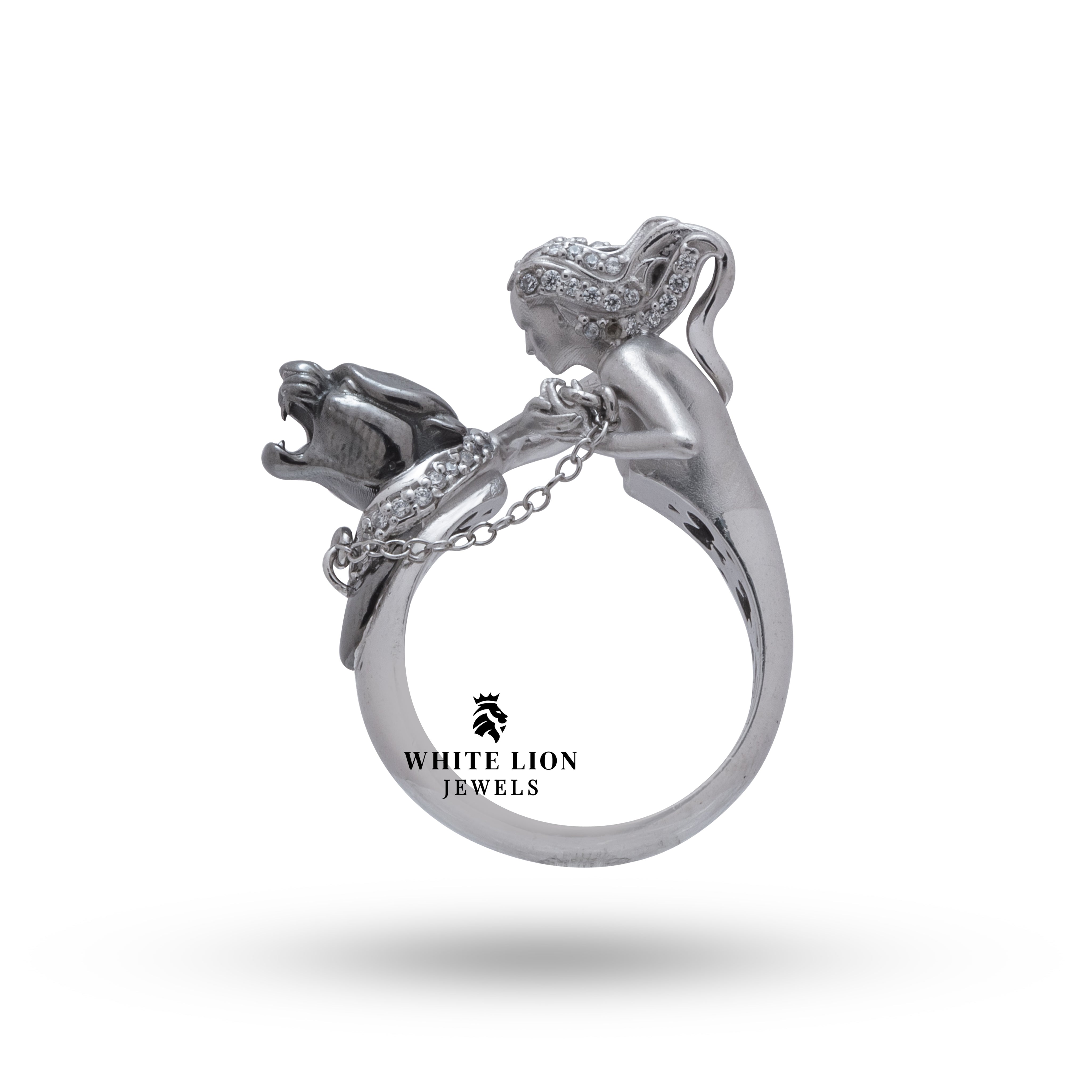 Handcrafted Lady Panther Silver Ring, showcasing exceptional craftsmanship and two-tone sterling silver.