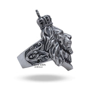 Detailed image of Calm Lion King Crown Animal 925 Sterling Silver Ring with artisan craftsmanship.