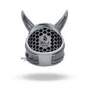 Elegant Japanese Oni Mask silver ring presented with a rich oxidized finish and culture-inspired design.
