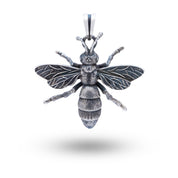 Honey Bee Flying Insect Pendant made of 925 Sterling Silver, artisan crafted with oxidized finish.