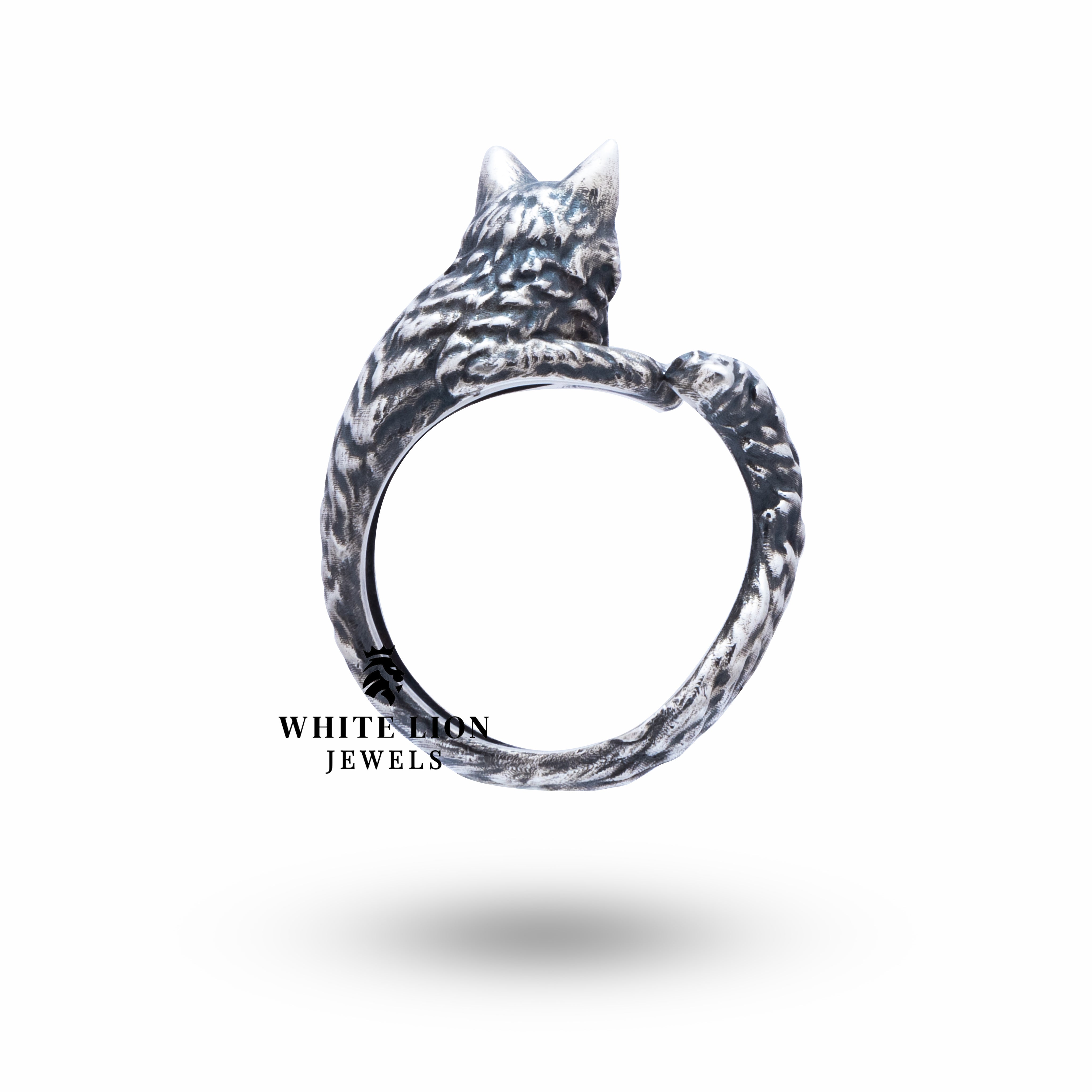 Close-up of Cat 925 Sterling Silver Ring showing detailing and craftsmanship