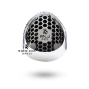 Lifestyle shot of Beard Skull 925 Sterling Silver Ring worn, portraying its edgy statement presence