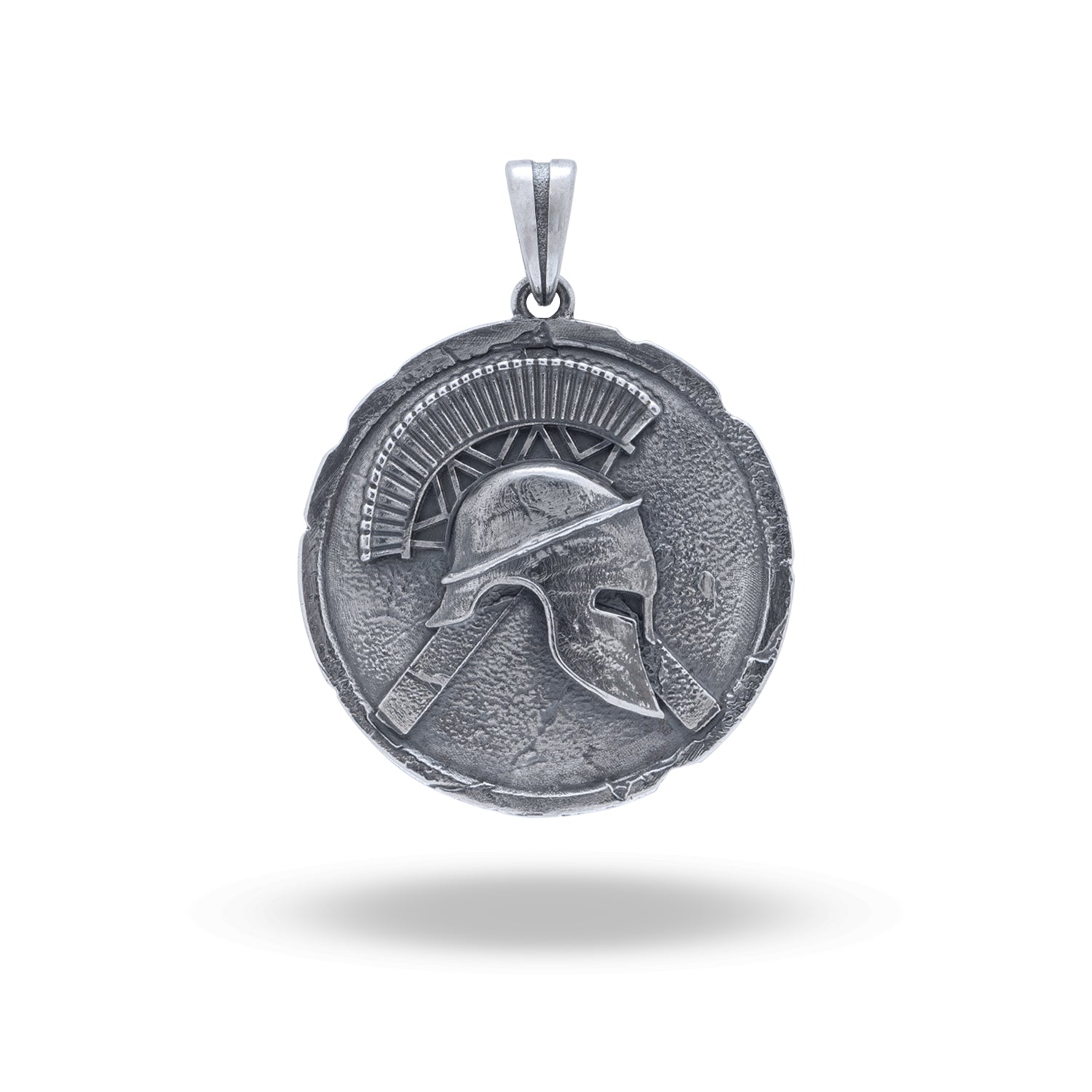 Spartan Warrior Helmet 925 Sterling Silver Pendant featuring oxidized silver finish and intricate design