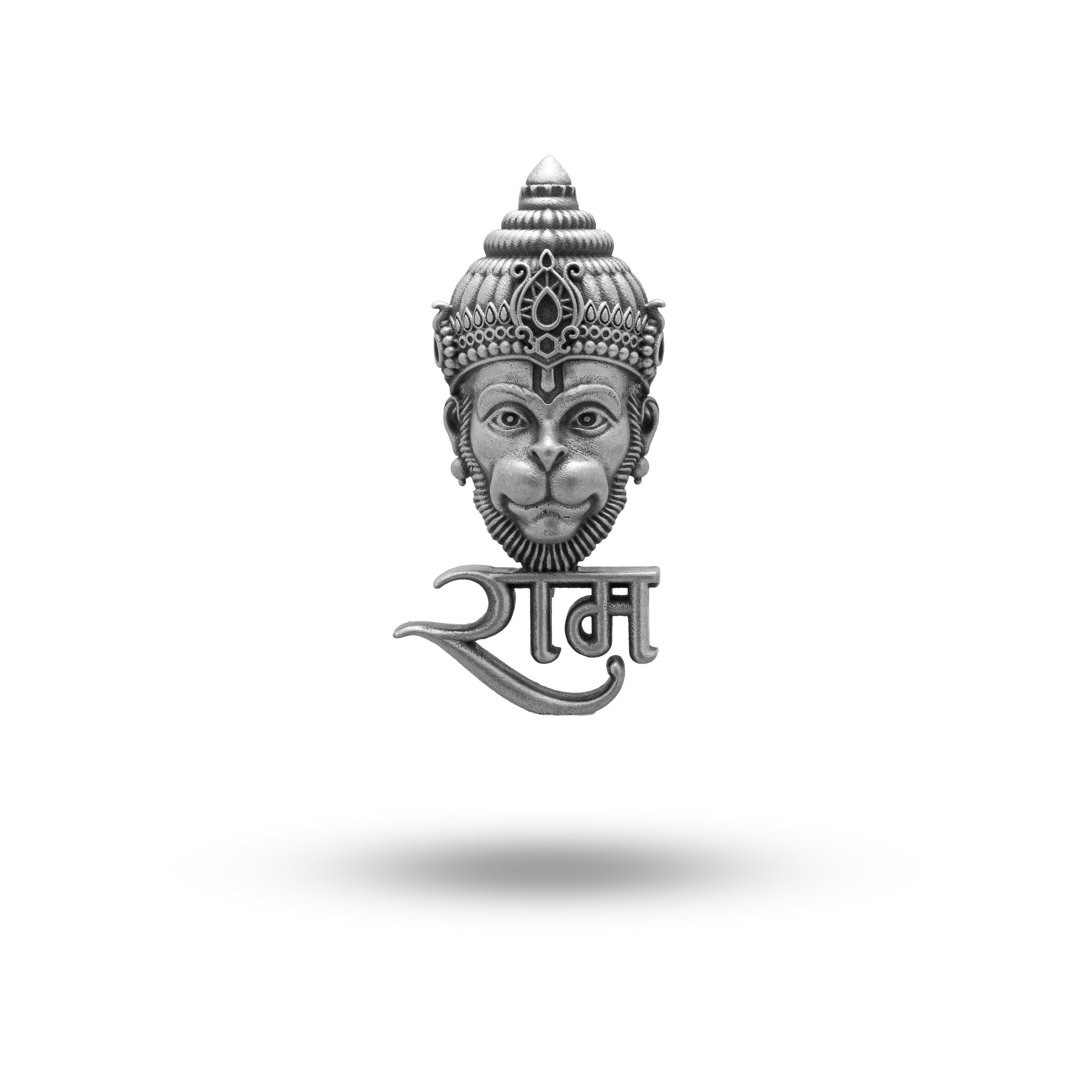 Sterling Silver Hanuman and Shree Ram brooch with oxidized finish, crafted by White Lion Jewels