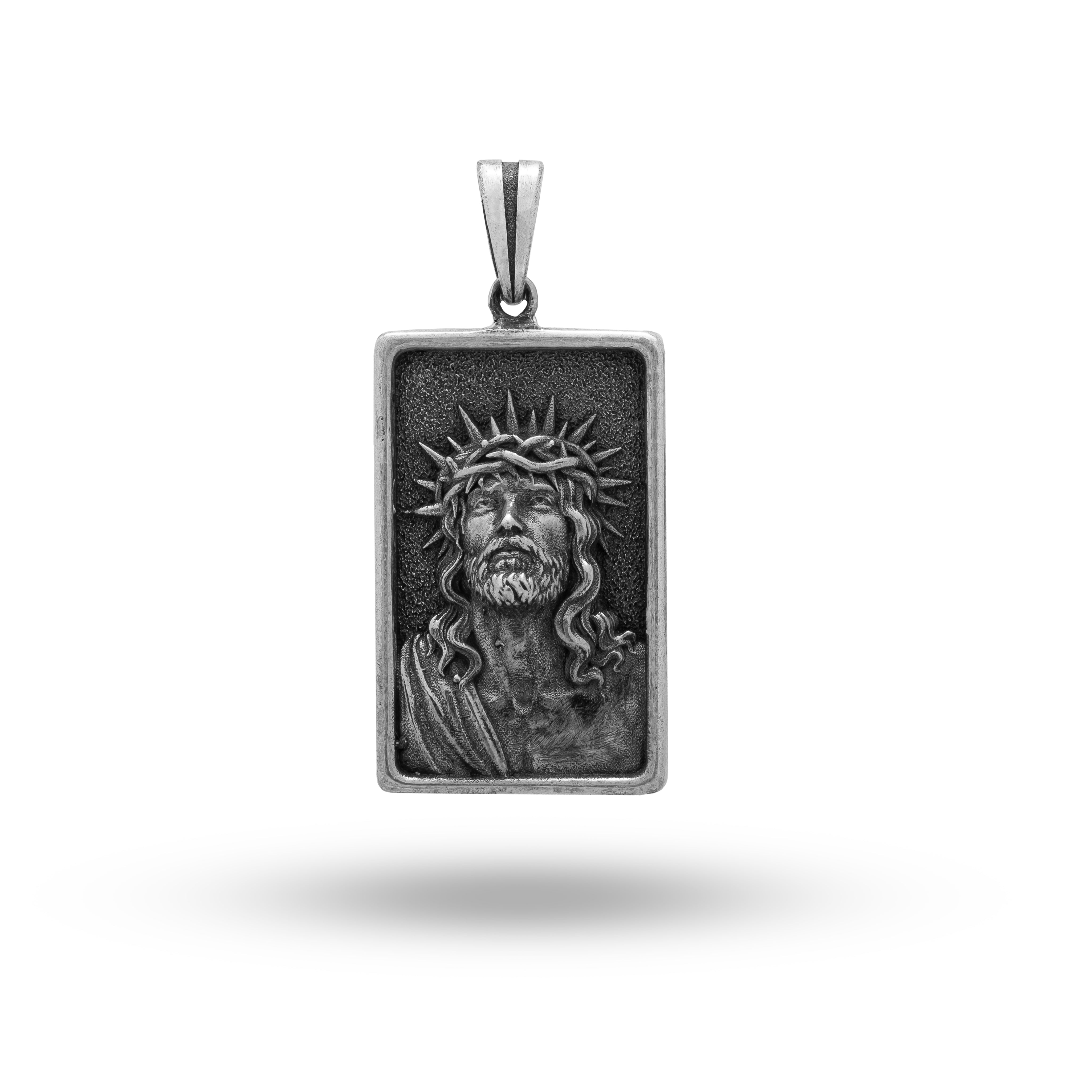 Oxidized Sterling Silver Jesus Crown of Thorns Pendant showcasing intricate Christian craftsmanship