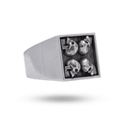 925 Sterling Silver Ring featuring a square shape with intricate open jaw gothic skulls and oxidized finish, ideal for edgy styles.