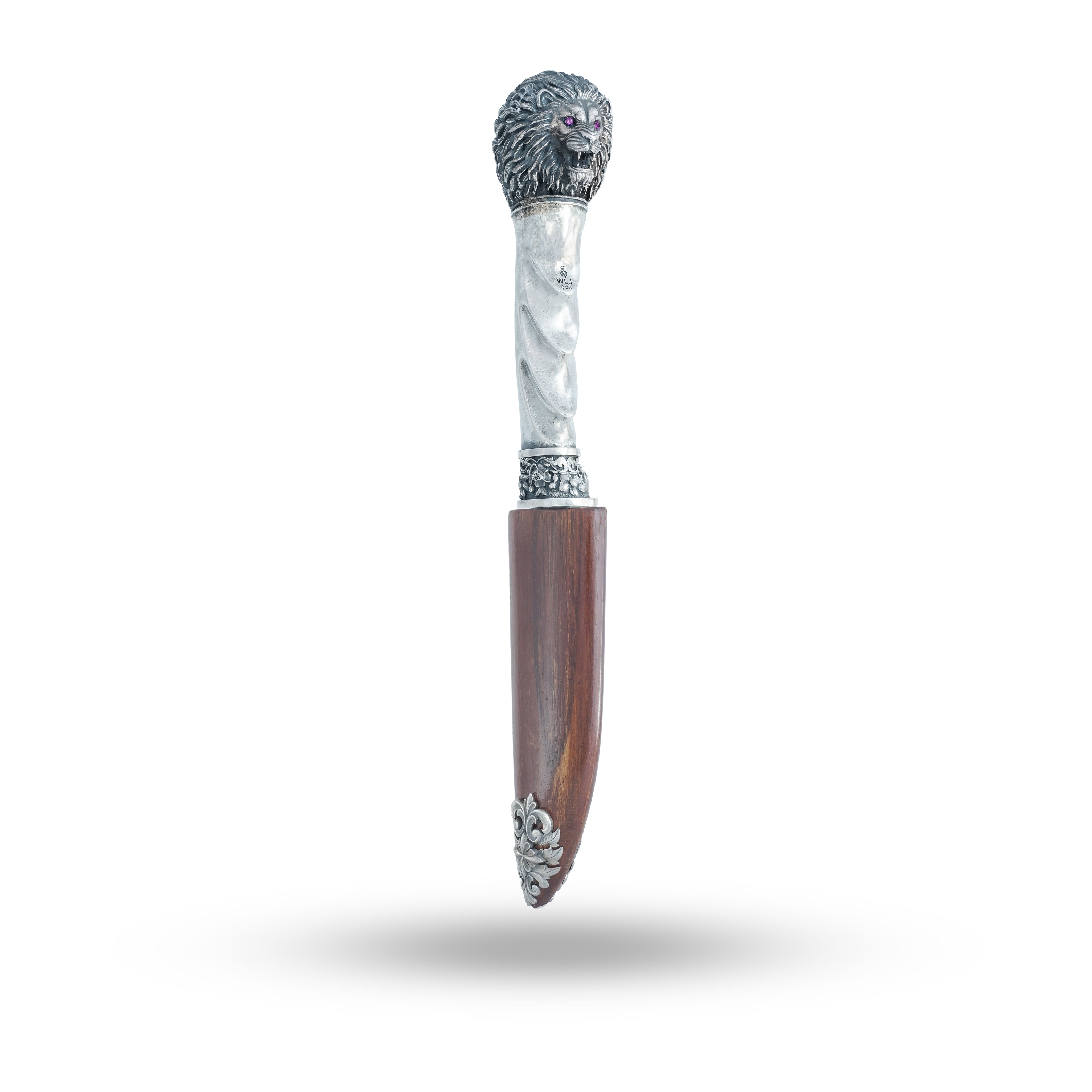 Front view of Lion Head Katar in 925 Sterling Silver showcasing intricate design.