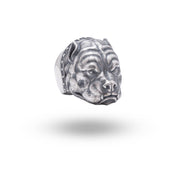 Side view of American Pit Bull Dog 925 Sterling Silver Ring with oxidized finish