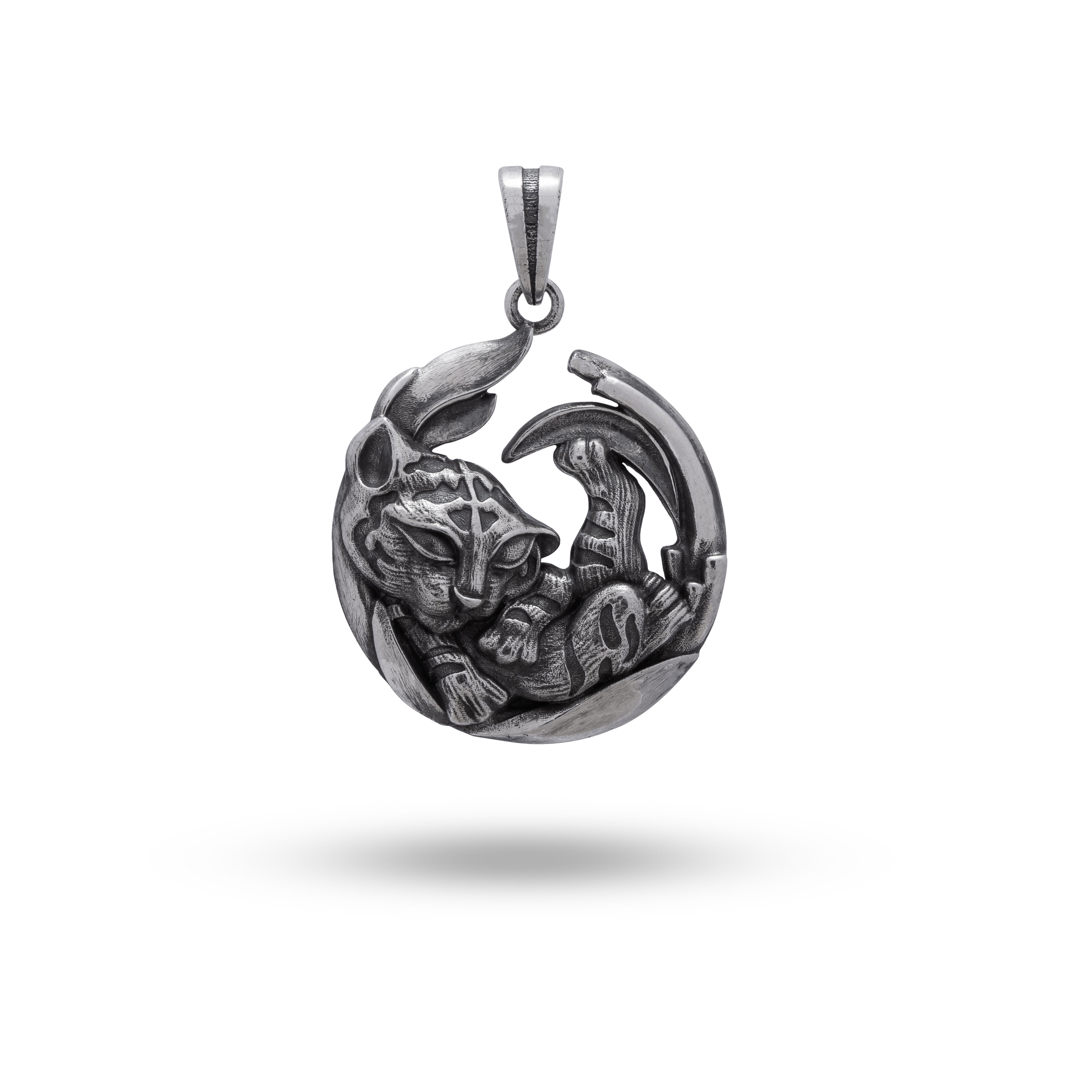 Sterling Silver Tiger Cub Pendant in oxidized finish with intricate design, front view.