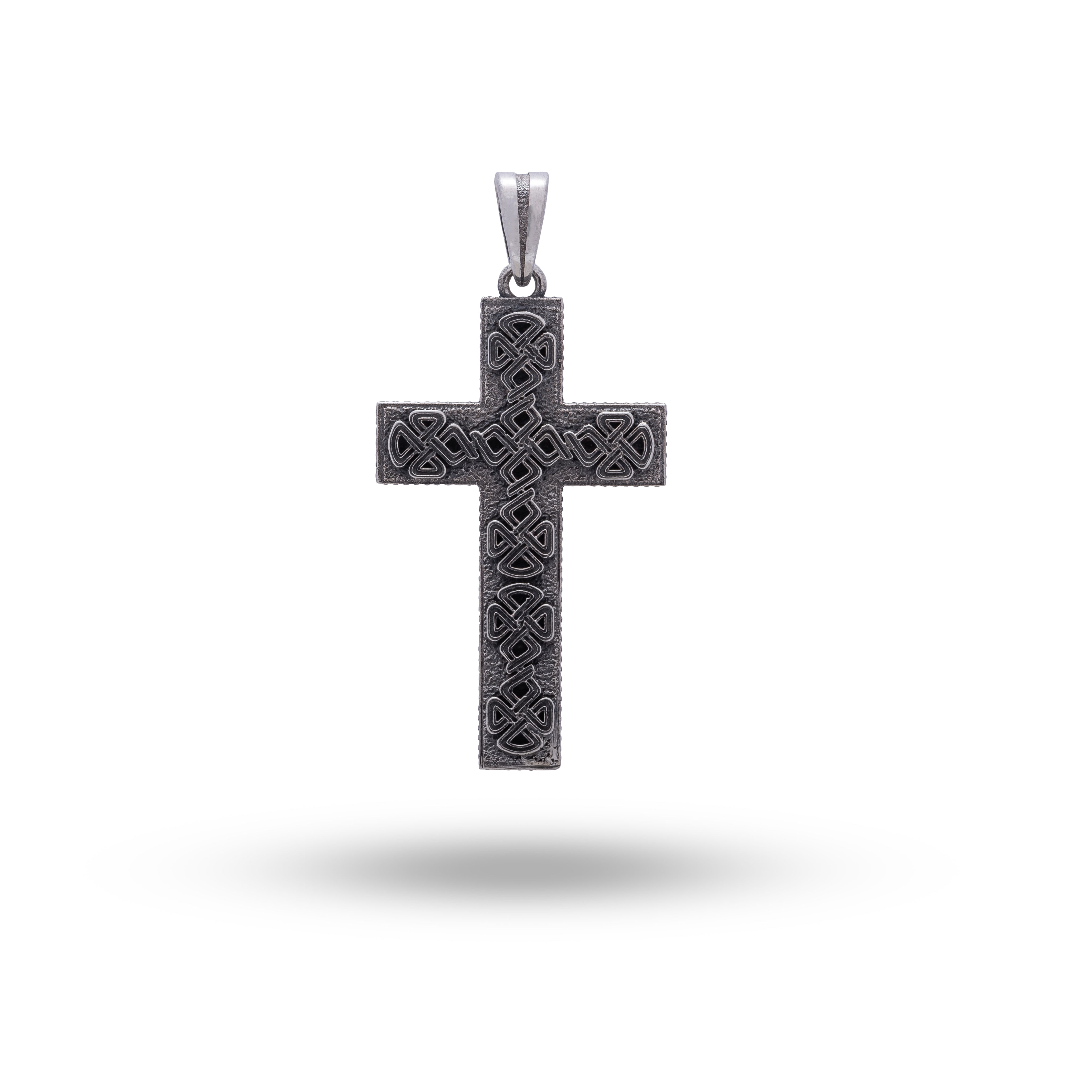 Celtic Cross pendant in 925 sterling silver with oxidized finish, designed by White Lion Jewels