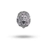 Front view of the Majestic Lion Sterling Silver Brooch, showcasing detailed craftsmanship and oxidized silver finish.