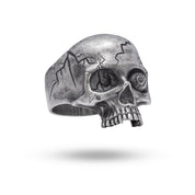 Side view of Half Jaw Crack Eye sterling silver ring showcasing intricate design and oxidized finish