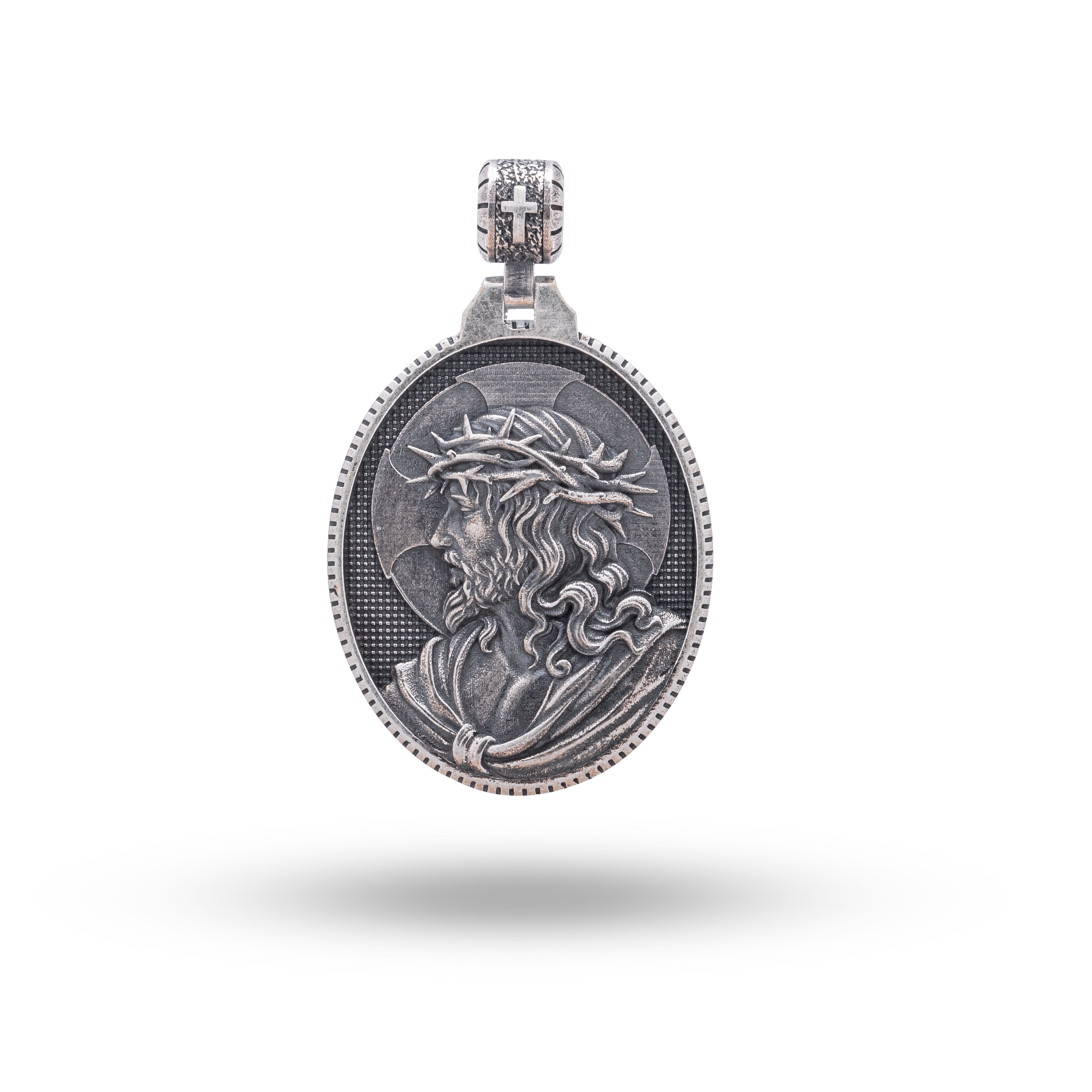 Sterling silver pendant with Jesus crown of thorns design, symbol of faith