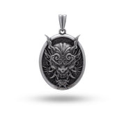 Front view of Hannya Oni Mask Dragon Japanese 925 Sterling Silver Pendant by White Lion Jewels, highlighting intricate design.