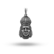 American Indian Chief Feathers 925 Sterling Silver Pendant front view