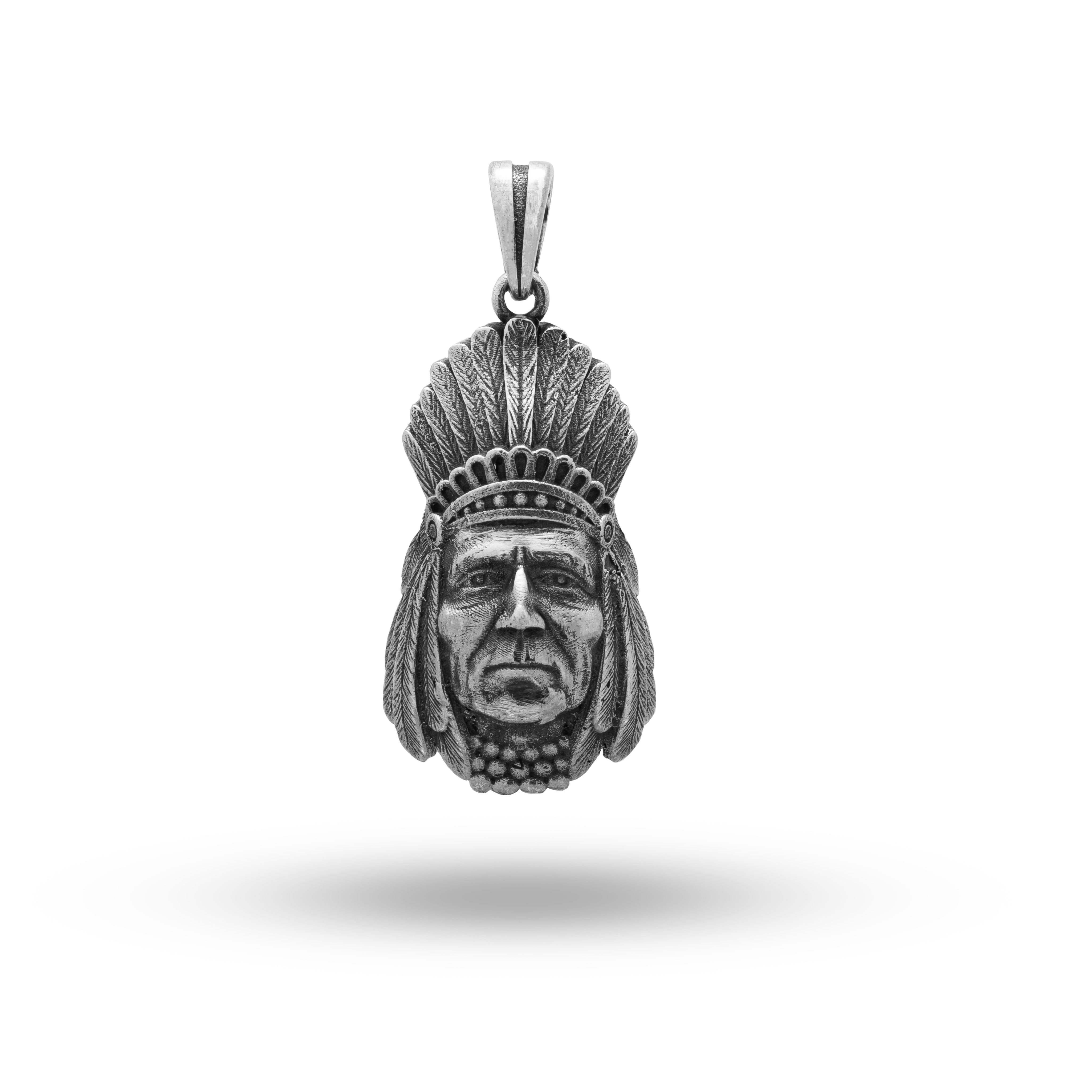 American Indian Chief Feathers 925 Sterling Silver Pendant front view