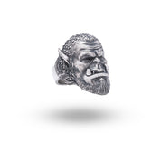 Front view of Orc Warcraft Orgrim Doom Hammer Ring in 925 Sterling Silver with oxidized finish