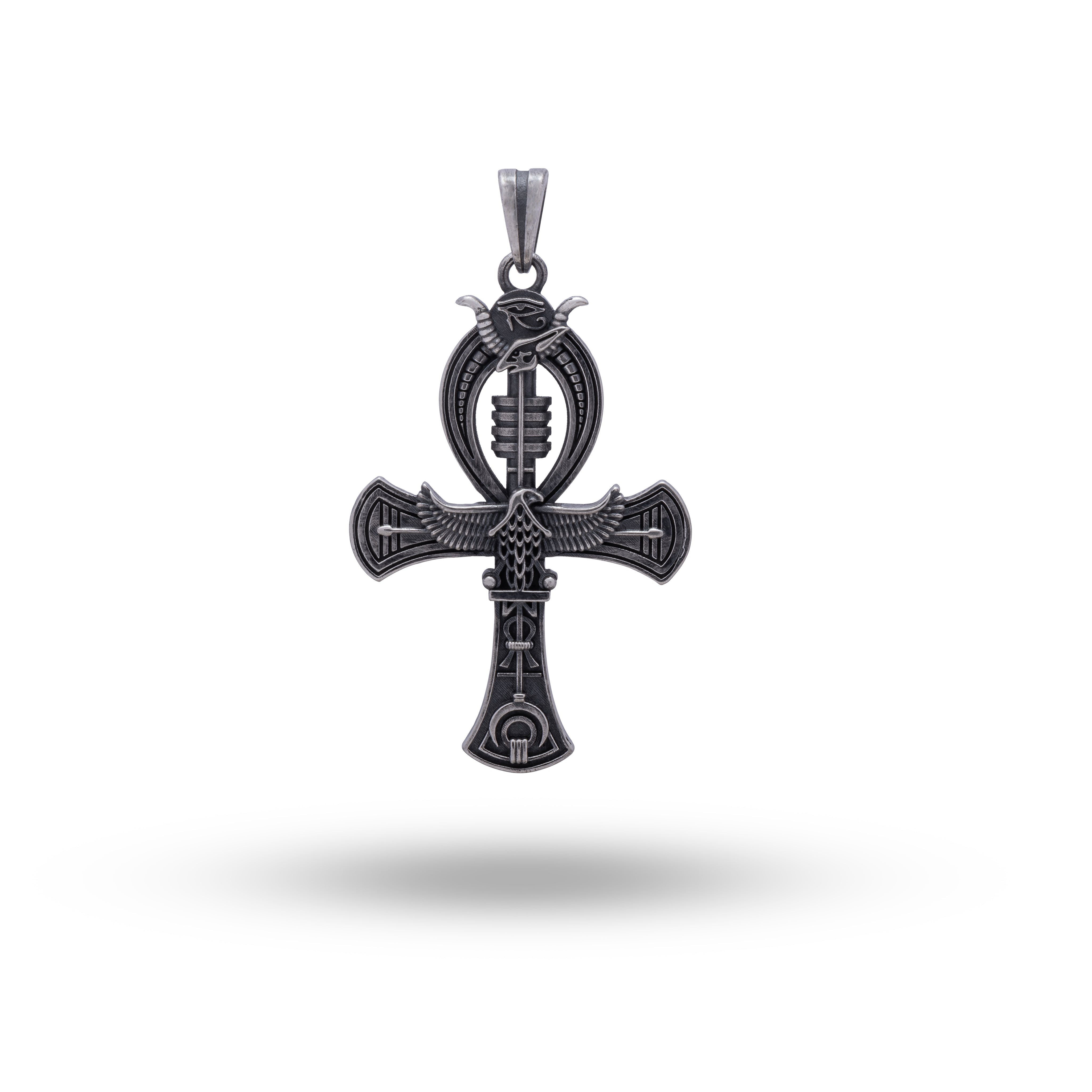 Ankh Egyptian Cross front view showcasing 925 Sterling Silver with an oxidized finish.