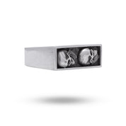 Front view of Buried Open Jaw Gothic Skulls 925 Sterling Silver Ring showcasing intricate skull design in oxidized silver.